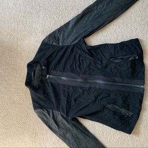 Black zip up with leather sleeves